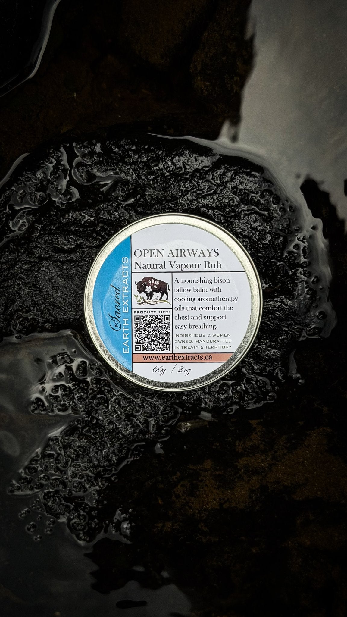 Open Airways natural vapour rub tin on dark stone