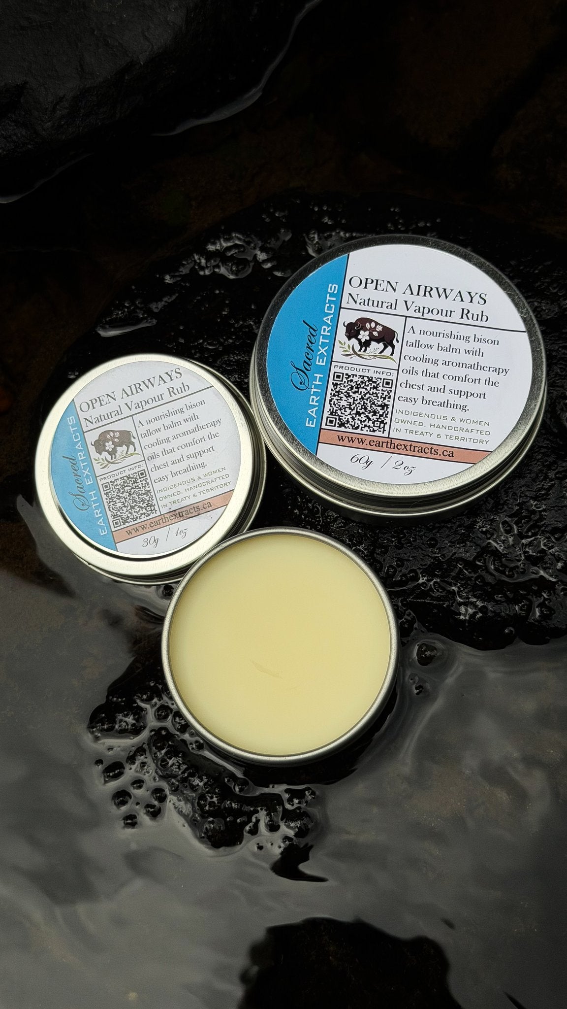 Two Open Airways vapour rub tins with one open
